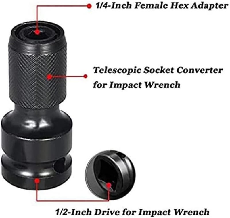 EMSTAR 2PCS Impact Wrench Adapter, 1/2" Square Drive to 1/4" Hex Female Socket Adapter, Impact Drill Adapter for Impact Wrench Ratchet, Quick Release - Image 4